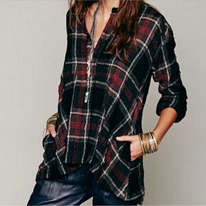 Free People Checkered Tunic in Red and Black